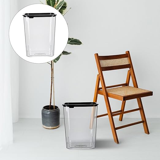 Transparent Square Garbage Bin Wastebasket for Home Office Bedroom Bathroom Compact Plastic Trash Can with Firm Bagging Modern Design for Household Storage and Recycling