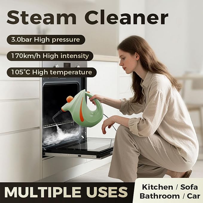 Handheld Steam Cleaner 1200W 3.0 Bar Pressure High Temperature Portable Steamer Steam Washer Steam Cleaning Machine for Home Car Floor Upholstery Grout Window Couch (US Plug)