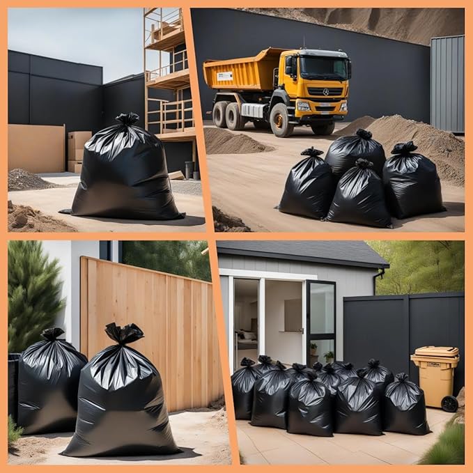 Generic 100-Pack 55-60 Gallon Trash Bags - 2 Mil - Black -Heavy Duty- Ideal for Kitchen Commercial Building Bathroom Outdoor Hotel Property - Made in the USA-18100