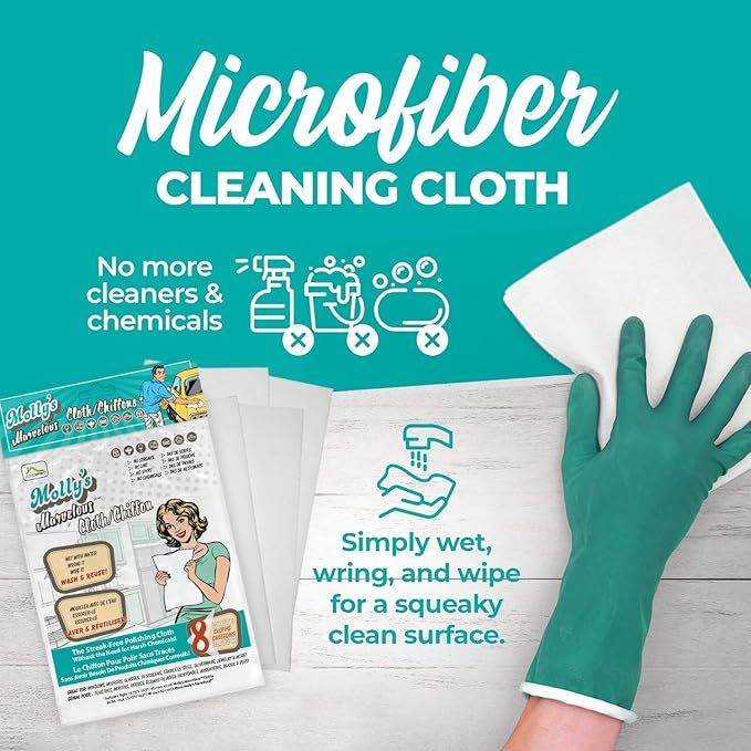 Molly's Marvelous Cloth Streak-Free Lint-Free Microfiber Cleaning Cloth Polishing Cloth for Glass Stainless Steel Use for Kitchen Bath Cars Detailing Reusable (8pk White)