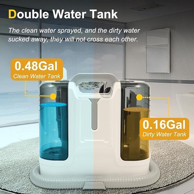 Deep Cleaning Dual Tank Portable Carpet Cleaner 450W High Power 15Kpa Strong Suction Spot Clean Machine for Sofa Curtain with Water Tanks (US Plug 110V)