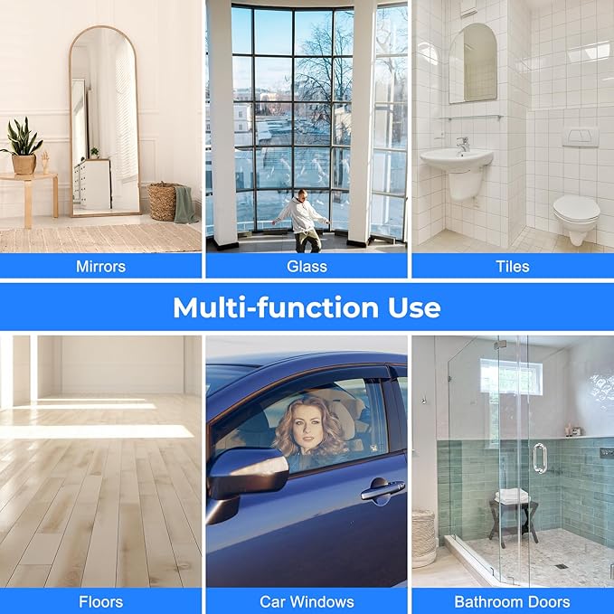 Shower Squeegee with Long Handle Telescoping Window and Floor Extendable Squeegee for Shower Glass Bathroom Surfaces Mirrors and Smooth Floors Includes Replaceable and Washable Cloth Pads