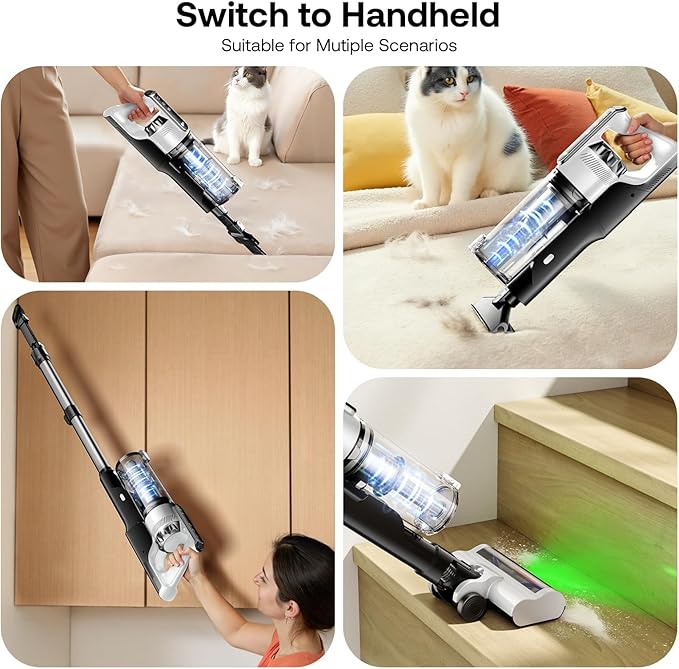 Trucozie Cordless Vacuum Cleaner Self-Standing Lightweight Stick Vacuum with 50 mins Runtime Powerful Suction Anti-Tangle Wireless Vacuum for Home Hardwood Floor Carpet Pet Hair White