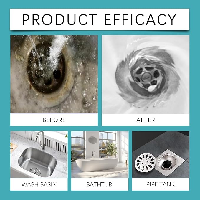 Drain Unclogging &amp Deodorizing Gel for Kitchen and Bathroom - Removes Hard Water Deposits Cleans and Deodorizes Pipes(3PCS)