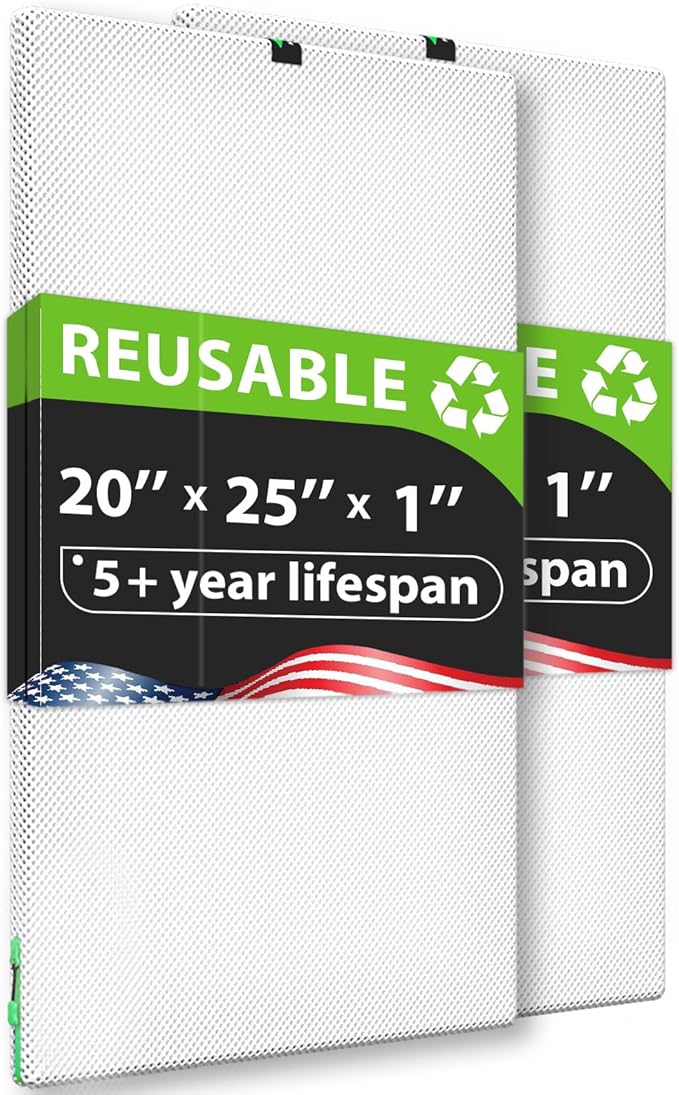 REair 20x25x1 Air filter Pro Kit Washable and Reusable Air Filter 20x25x1 for AC HVAC Furnace MERV 8 Air Filters Machine Washable &amp Dryer Friendly AC Furnace Air Filter Include 2 Filters&amp1