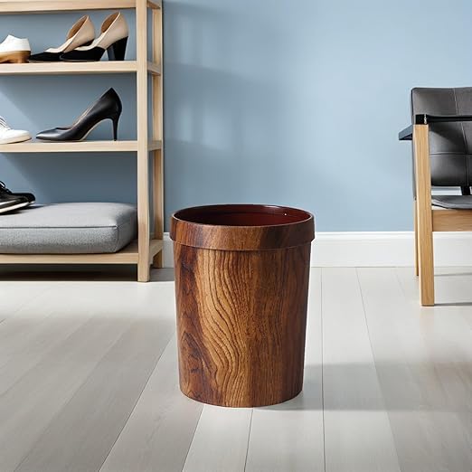 BESPORTBLE Retro Solid Wood Grain Wastebasket 22X28Cm Light Brown Garbage Bin for Bedroom Kitchen Home Office Storage