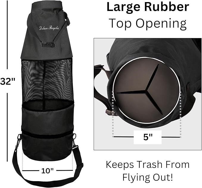 Boat Trash Bag - Heavy-Duty 600D Mesh Oxford Fabric with Bottom Zipper and Top Rubber Closure - Leakproof and Washable for Boats Kayaks Campers RVs and More