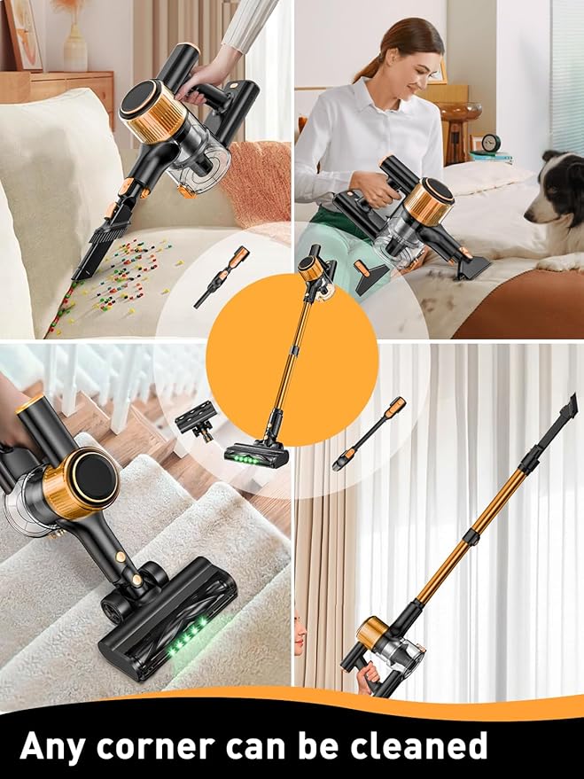 Cordless Vacuum Cleaner 40Kpa 8 in 1 Powerful Suction Lightweight Stick Vacuum Cleaner for Home LED Display 3 Suction Modes 45Mins Detachable Battery Vacuum for Hard Floor Carpet Pet Hairs