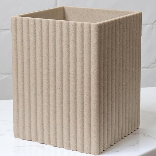 Beige Luxury Stone Bathroom Trash Can Modern Bathroom Office Trash Can Resin Wastebasket Garbage Receptacle Bin for Bathrooms Offices Powder Rooms Kitchens (Square Beige)