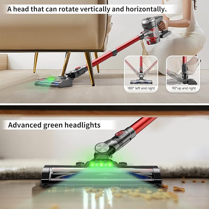 Hearten Cordless Vacuum CleanerUpgraded Stick Vacuum with LED Display Anti-Tangle Self-StandingAnti-TangleLightweightVacuum Cleaner for Home Pet Hair Carpet Hardwood Floor