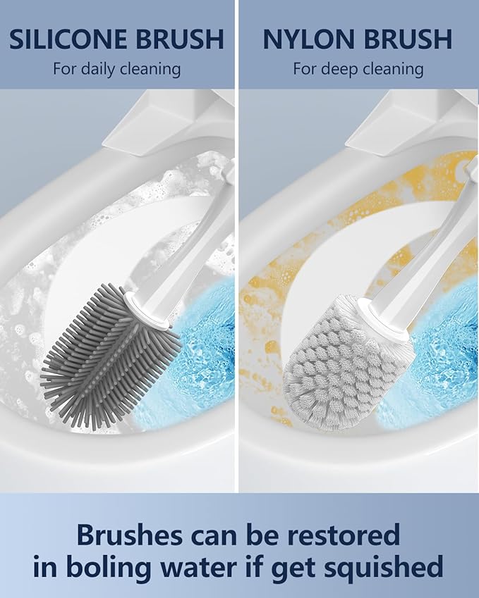 Electric Toilet Brush and Holder Set Leebein 8 in 1 Electric Toilet Bowl Cleaning Kit with 8 Replaceable Brushes Hard Nylon Brush and Soft Silicone Brush 6 Refills Disposable Cleaner Brush
