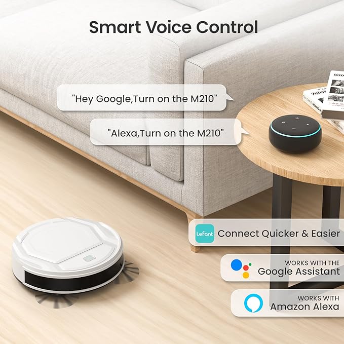 Lefant Robot Vacuum Cleaner Strong Suction 120 Mins Runtime Slim Low Noise Automatic Self-Charging Wi-Fi/App/Alexa Control Ideal for Pet Hair Hard Floor and Daily Cleaning M210