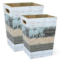 2 Pack 1.5/2.5 Gallons Wood Trash Can Set Rustic Style Wastebasket with Handles Farmhouse Rectangular Garbage Can Waste Basket Small Trash Bin for Bedroom Bathroom Kitchen Office