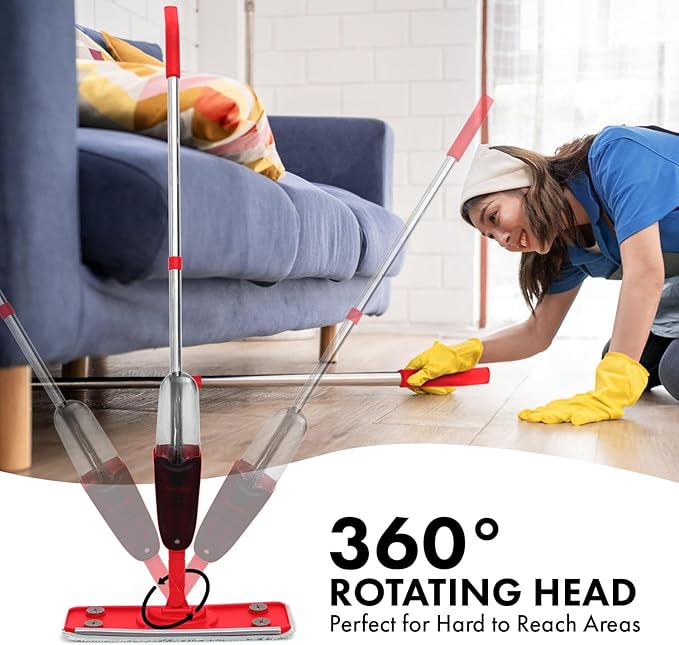 Premium Spray Mop for Floor Cleaning - 10 Disposable Sheets Hard Wood Floor Cleaner for Mess Free Mopping and Shining