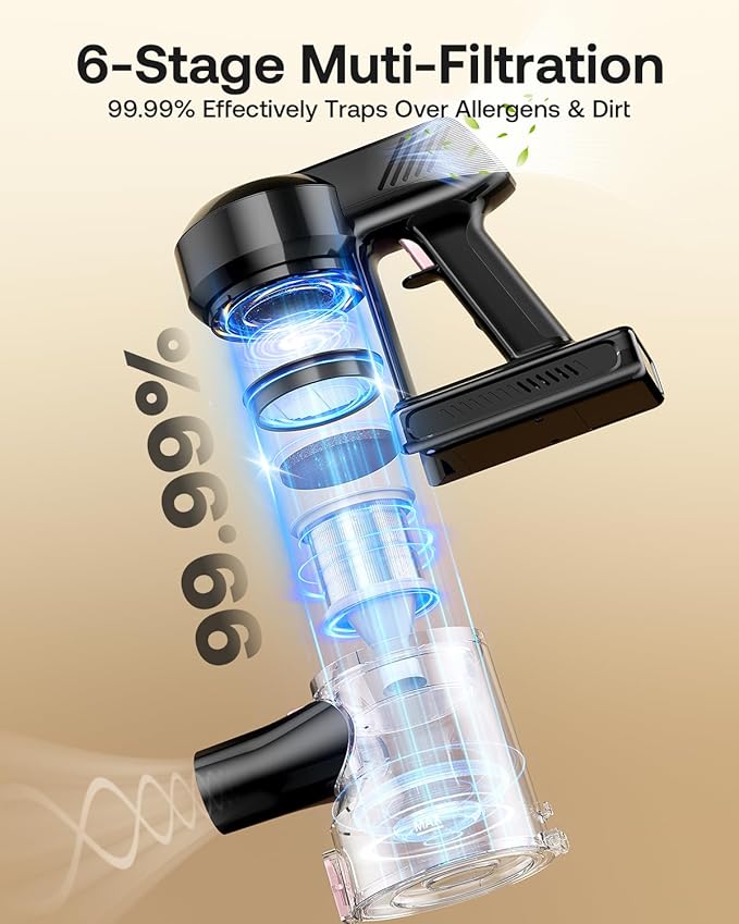 Cordless Vacuum Cleaner Self-Standing 40Kpa 45Mins Vacuum Cleaners for Home 8-in-1 Lightweight Stick Vacuum with Anti-tangle Wireless Vacuum for Carpet Tile Pet Hair Hardwood Floors Black