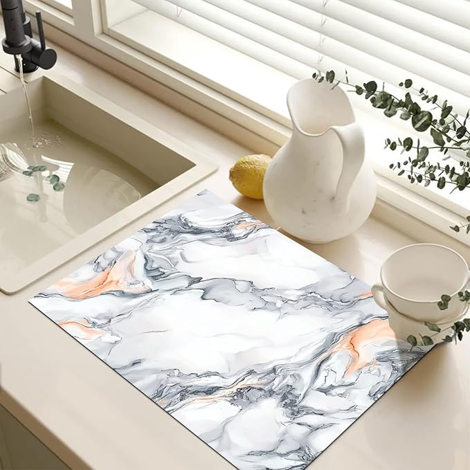 Stove Top Cover Diatomite Mat 28x20 Inch Marble Stovetop Covers Protector Heat Resistant Coffee Mat Kitchen Countertop Pad Laundry Surface Cooktop Cover Decor