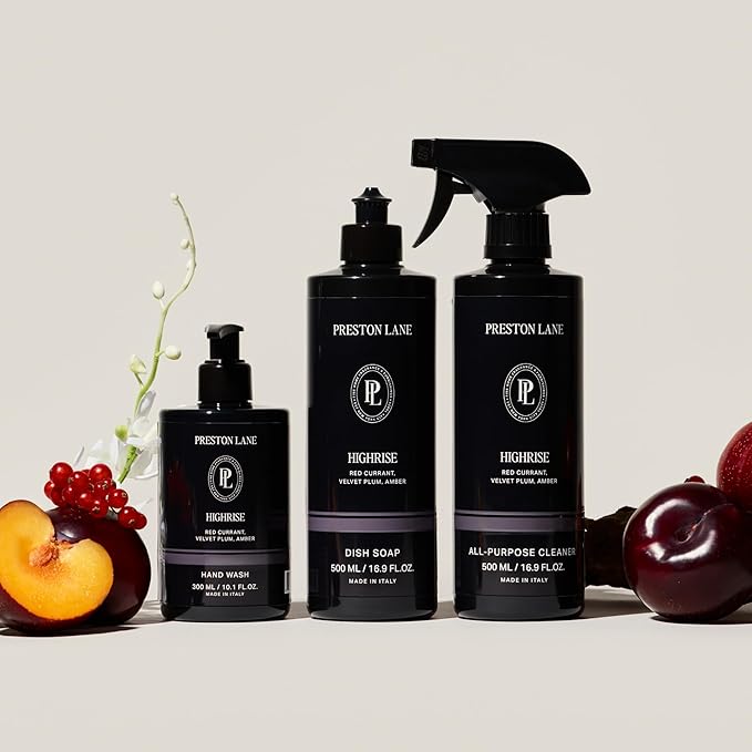 Preston Lane Luxury Kitchen Set – Hand Wash Dish Soap &amp All-Purpose Cleaner | Plant-Powered Cleaning Essentials Bundle with Fine Italian Fragrance Highrise Scent