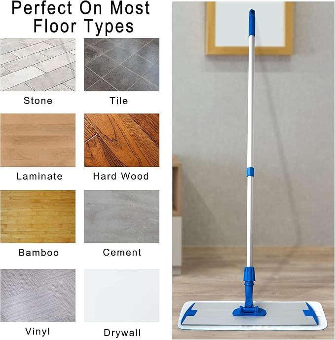 Mr. Towels Premium Microfiber Floor Mop + 2 Reusable 18 Washable Mop Pads. 360 Rotating Aluminum Extended Handle Adjustable 33 - 60. The Perfect Solution as Tile Laminate Hardwood Floor Cleaner