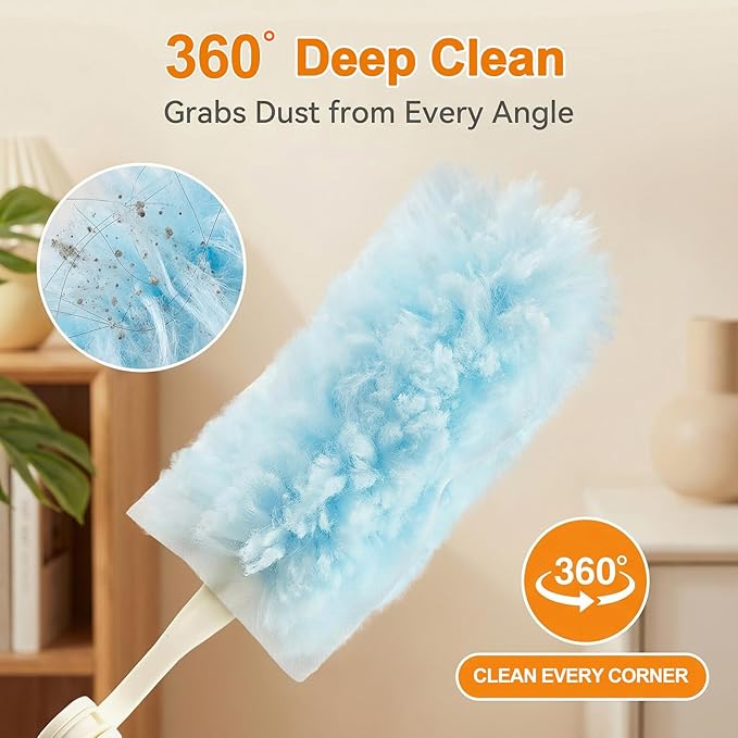 50 Count Heavy Duty Duster Refills for Swiffer Duster Multisurface 360 Dusters Replacements with 3 ft Extended Handle Unscented Disposable Dusters for Cleaning Home Blinds Ceiling Fans Furniture