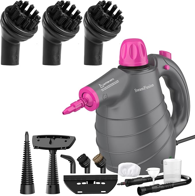 Pressurized Handheld Steam Cleaner with 10 Accessories &amp Safety Lock – Multi-Surface Natural Deep Cleaning for Home Includes 3 Nylon Brushes