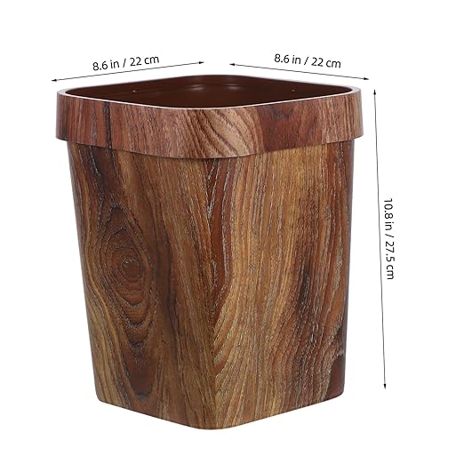 jojofuny Rustic Wood Grain Bathroom Trash Bin Medium Wastebasket for Home Office Outdoor Use Easy to Clean Maintain Elegant Design for Decor Styles