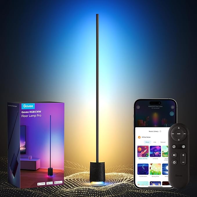 Govee Floor Lamp Pro RGBICWW LED Lamp with Bluetooth Speaker and White Noise 2100 Lumens Standing Lamp Works with Matter 16 Million Colors Music Sync Floor Lamp for Bedroom Living Room