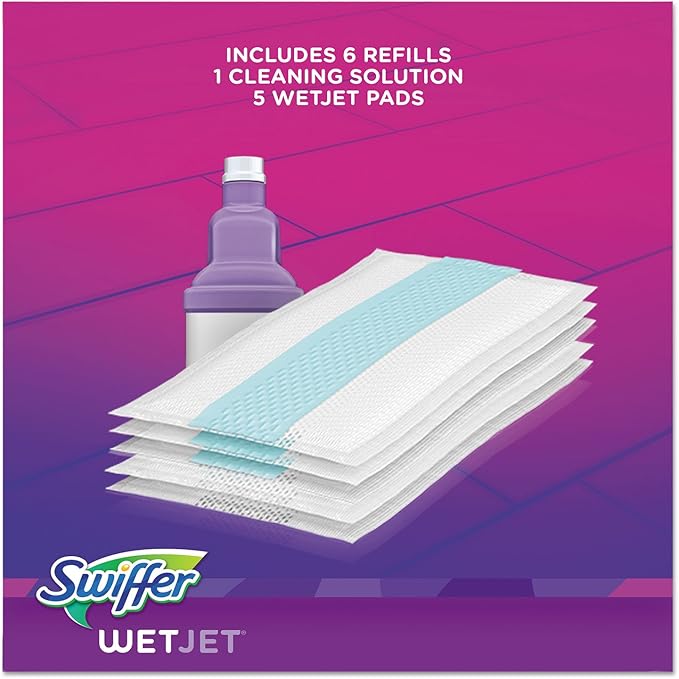 Swiffer 92811CT WetJet Mop Starter Kit 46-Inch Handle Silver/Purple 2/Carton