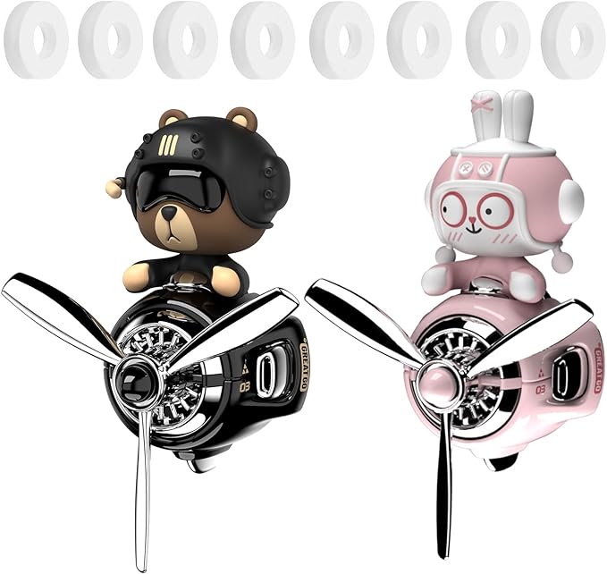 2Pcs Car Air Fresheners Cute Bear Pilot Automotive Air Outlet Creative Car Perfume Diffuser Automotive Accessories Air Vent Decoration with 8 Fragrant Tablets (Black 1+Pink 1)