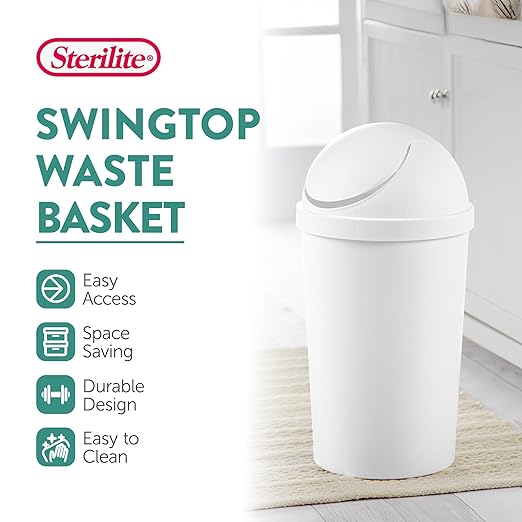 Sterilite 10838006 3 Gallon Round Swing Top Plastic Wastebasket White (12 Pack)