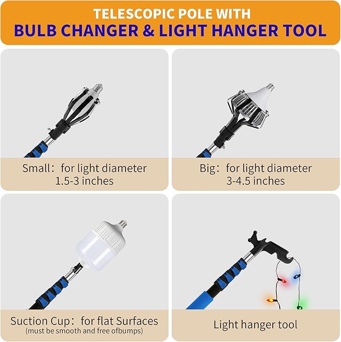 Duster with Extension Pole (20 FT Reach) Light Bulb Changer for High Ceilings &amp 3-12FT Extension Pole Duster Cleaning Kit Fan Duster/Cobweb Duster/Window Washing Kit for High Window Interior Ro