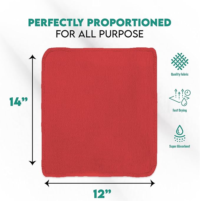 ZUPERIA Cotton Shop Towel – Multipurpose Cleaning Cloths (14 x 12 - Pack of 150 - Red) Reusable Shop Rags for Automobiles Industrial Restaurants Garage and Homes