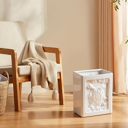 Small Bathroom Trash Can - 1.85 Gallon Wastebasket Garbage Can Container Bin for Kitchens Bathrooms Laundry Room Offices (Square/White)