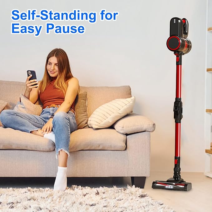 Cordless Vacuum Cleaner with Bendable Wand 100W 12Kpa Powerful Lightweight Stick Vacuum 12000mAh Rechargeable Handheld Vacuum Cleaners Anti-Tangled for Home Pet Hair Hardwood Carpets