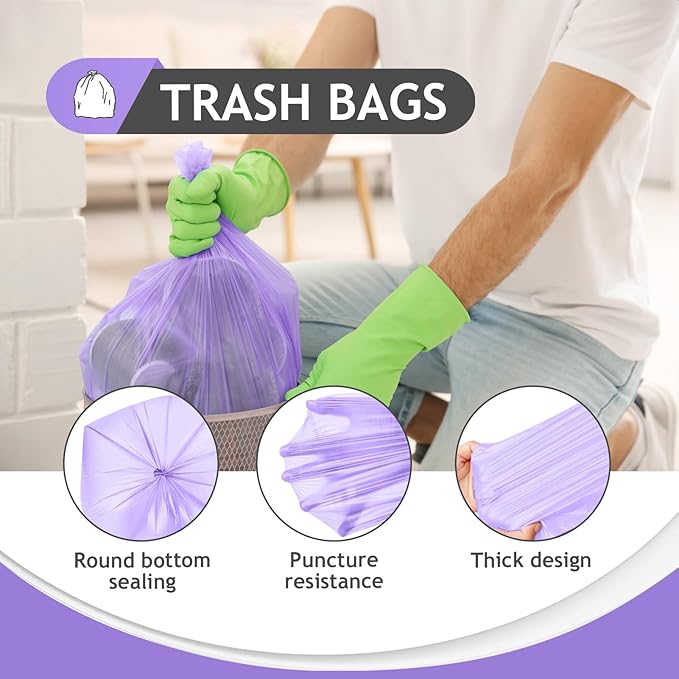 8 Gallon 330 Counts Clear Colorful Trash Bags Kitchen Garbage Bags by Teivio fit 25-30Liter Bathroom Trash Can Bin Liners Plastic Bags for home office kitchenMulticolor