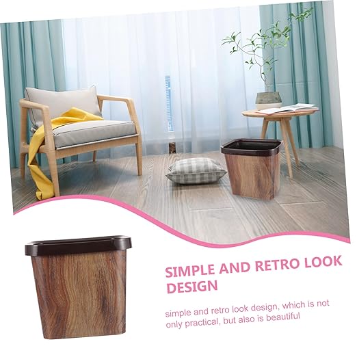 Imitation Wood Grain Trash Can Press Ring Vintage Plastic Wastebasket for Kitchen Living Room and Bathroom Decorative 8 Gallon Garbage Container