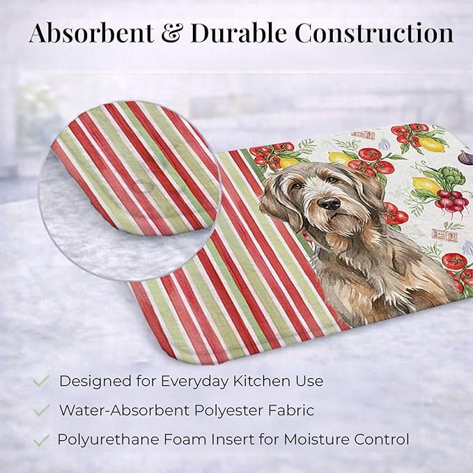 Caroline's Treasures Grizzle and Tan Otterhound Vegetables Dish Drying Mat Absorbent Dish Drying Mat Pad for Kitchen Counter Dish Drainer Mat for Countertop 14 x 21 Multicolor