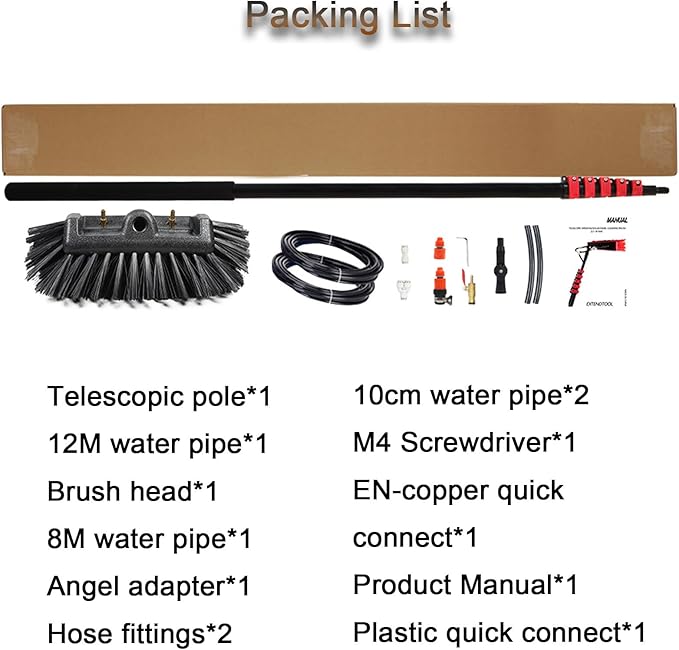 3.6-12m Window Cleaner Washing Kit Telescopic Window Cleaner extendable Cleaner Conservatory roof for Window Glass Wall Photovoltaic Panel Cleaning10.8M/36FT