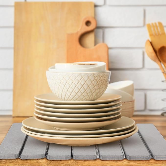 Sawysine 2 Pcs Stone Dish Drying Mats for Kitchen Counter 16x12 Collapsible Diatomaceous Earth Mats Absorbent Quick Drying Bath Kitchen Pad for Dishes Cups Bottles Fits Any Countertop(Light Gray)