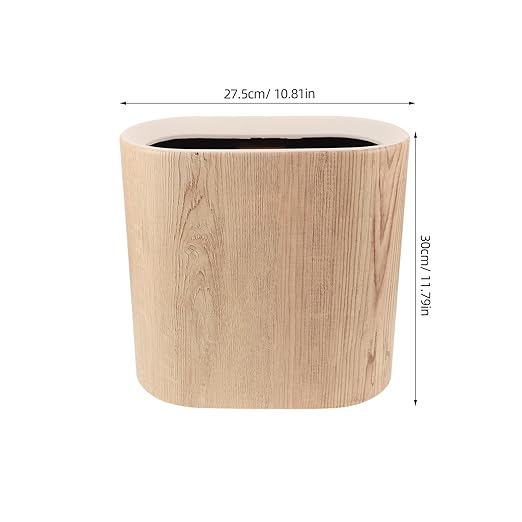 TOYANDONA Vintage Small Trash Can: Plastic Round Wastebasket Retro Style Garbage Can Wood Grain Garbage Bin with Lid for Home Kitchen Office Bathroom