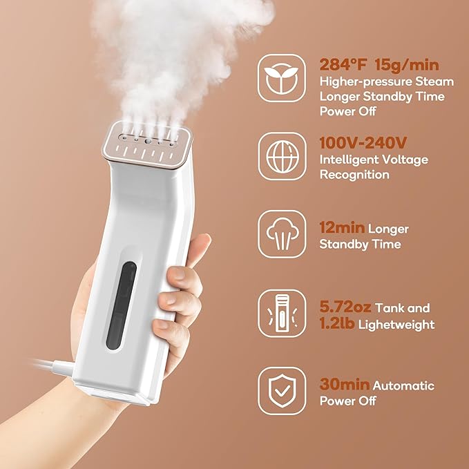 Mini Travel Steamer for Clothes110-240V Portable Dual Voltage Steamer &amp Iron 2 In 1Integrated 170ml Tank 25s Fast Heat1.2lbs Travel Size Fabric IronHandheld Steaming Wrinkles Remover For Garme