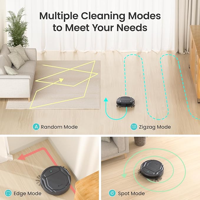 Lefant M210 Pro Robot Vacuum Slim Quiet 3 Adjustable Suction Levels 6 Modes Robot Vacuum Cleaner for Pet Hair Hard Floors &amp Low Carpets Self-Charging WiFi/App/Alexa Control Gray