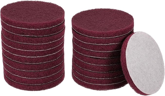 HARFINGTON 20pcs Scrubber Scouring Pads 500 Grits 4 Inch Drill Power Brush Hoop and Loop Surface Conditioning Disc Drill Scuffing Disc Scrub Pads for Home Kitchen Cleaning Dark Red
