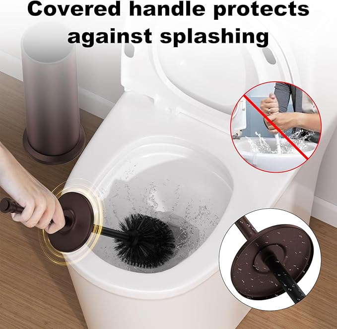 Bronze Toilet Brush and HolderExtra Long Handled Toilet Brush for BathroomStainless Steel Heavy Duty Toilet Bowl BrushRemovable Inner BowlDeep Cleaning Dense Bristles Cleaner Brush -Space Saving