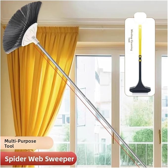 Exble Long Broom for Household Dust Cleaning Spider Web Swee Ceiling Removal Feather Duster Round Head Bru(Ceiling Flat Head)