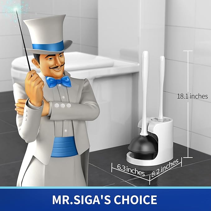 MR.SIGA Toilet Plunger and Bowl Brush Combo for Bathroom Cleaning White 1 Set