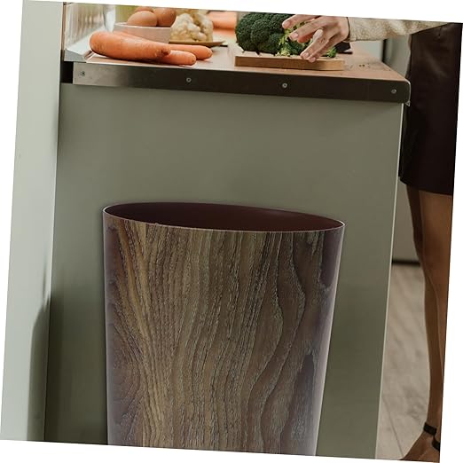 Cabilock Elegant Vintage Style Trash Can Large Capacity Imitation Wood Grain Waste Basket for Bathroom Kitchen Hotel Home