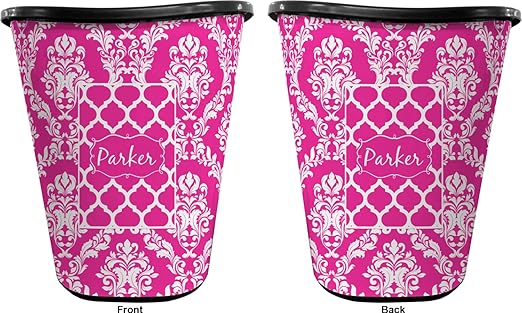 Personalized Moroccan &amp Damask Waste Basket - Double Sided (Black)