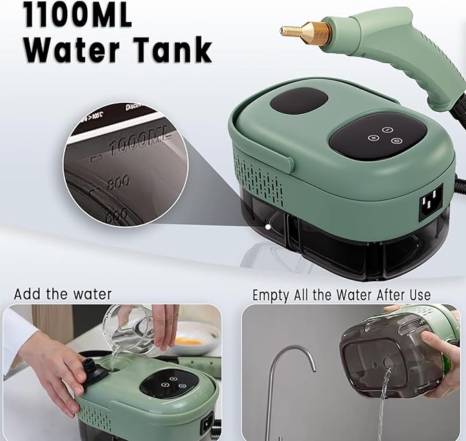 Handheld Steam Cleaner 1500W High Temperature Steam Cleaner with 1.1L Large Water Tank and 3 Brush Heads 6-gears Adjustable and 15 Seconds Fast Heating for Home Us