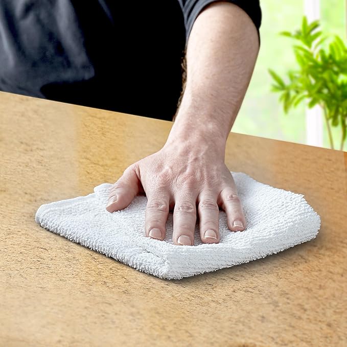 Avalon Towels Bar Towels (Pack of 36) Size 14x17 Inches – 100% Cotton Absorbent and Reusable Cleaning Rags Multipurpose Cleaning Towels Terry Cloth Rags Durable Shop Rags (White)