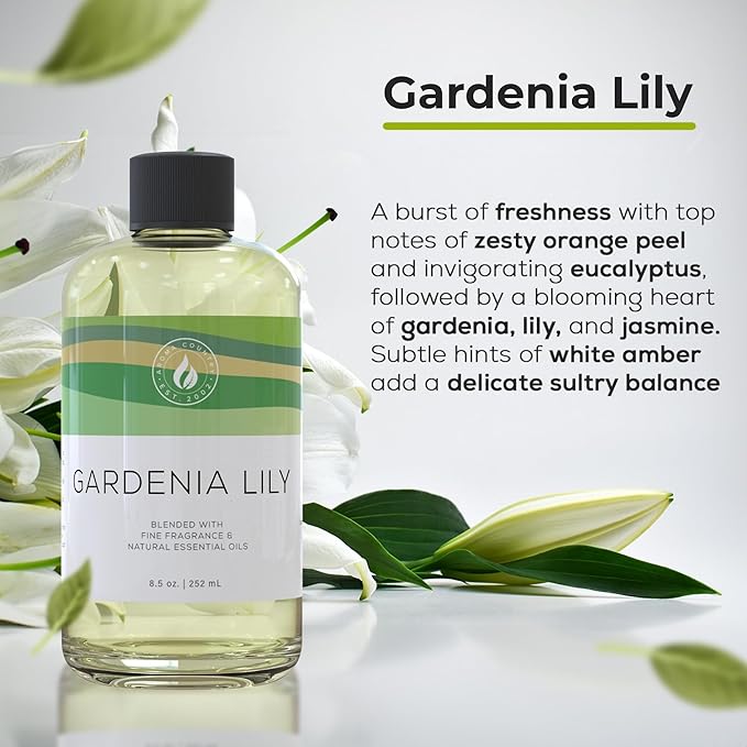 Aroma Country Gardenia Lily Diffuser Oil - Luxury Essential Oils for Diffuser Refill &amp Air Freshener Room Spray - Long-Lasting &amp Natural Home Fragrance Scented Oil for Diffusers (8.5 Fl. oz)